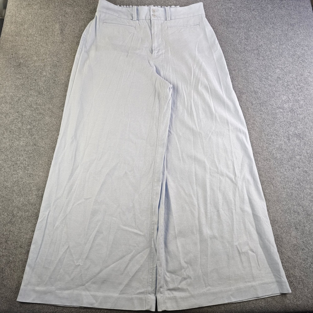 Spanx Wide Leg Crop Linen Blend Pants Womens XL Light Blue Pull On Elastic Waist
